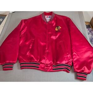 Vintage Chicago Blackhawks Swingster Red Satin Mens Bomber Jacket XL USA